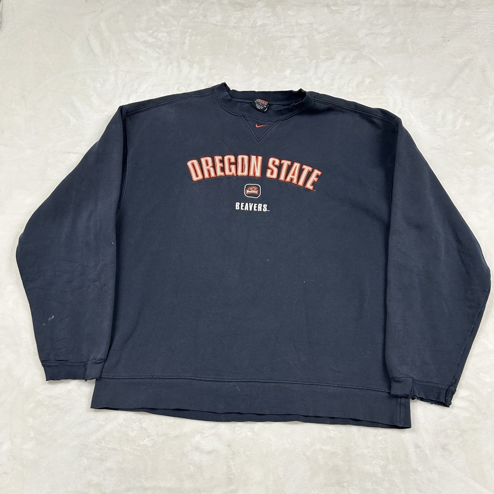 center swoosh Nike Oregon State Beavers Sweatshirt Mens Large Black Thrashed Y2K